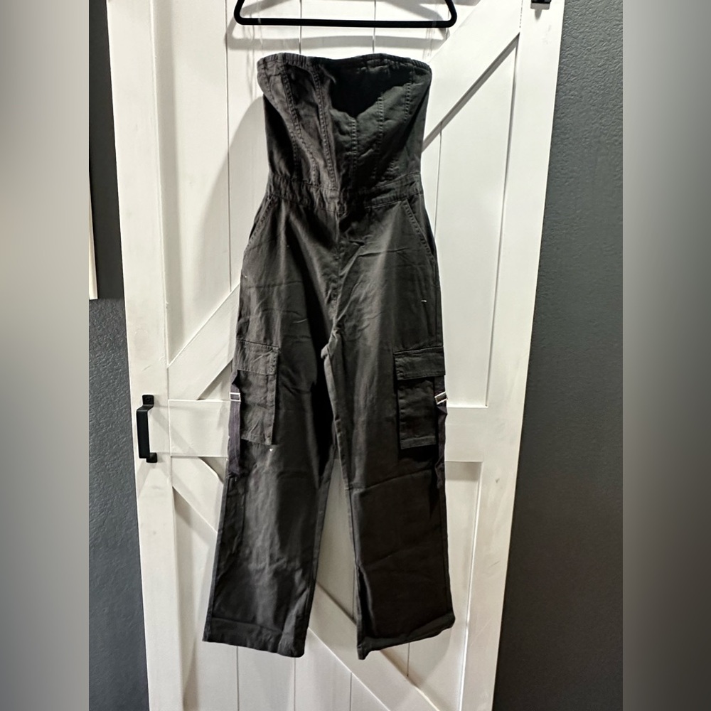 Jumpsuit- strapless cargo charcoal